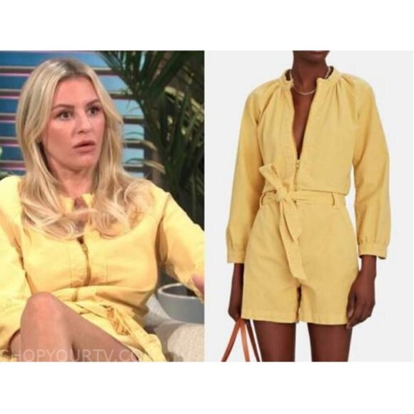 💕MOTHER DENIM💕 Gatherer Short Romper ~ So Far Gone - Rattan Yellow Size Small - Picture 10 of 16